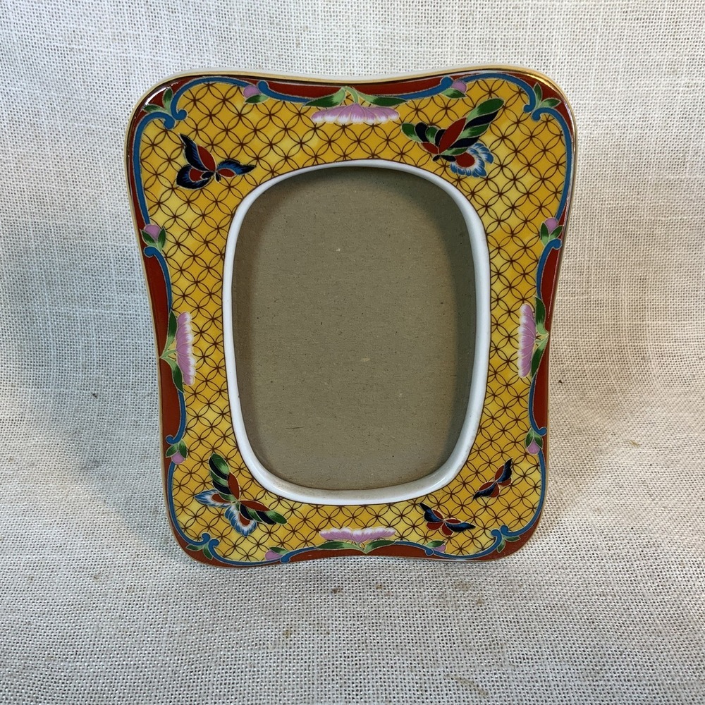 Vintage‎ Takahashi Picture Frame Hand Painted Cloisonné Ceramic Butterfly EUC